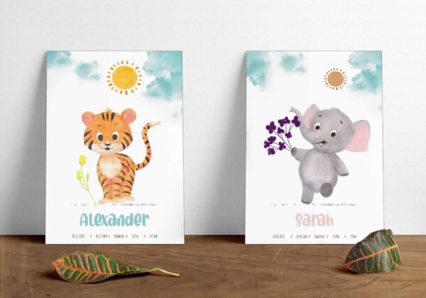 Produktbild Poster Geburt Elefant und Löwe